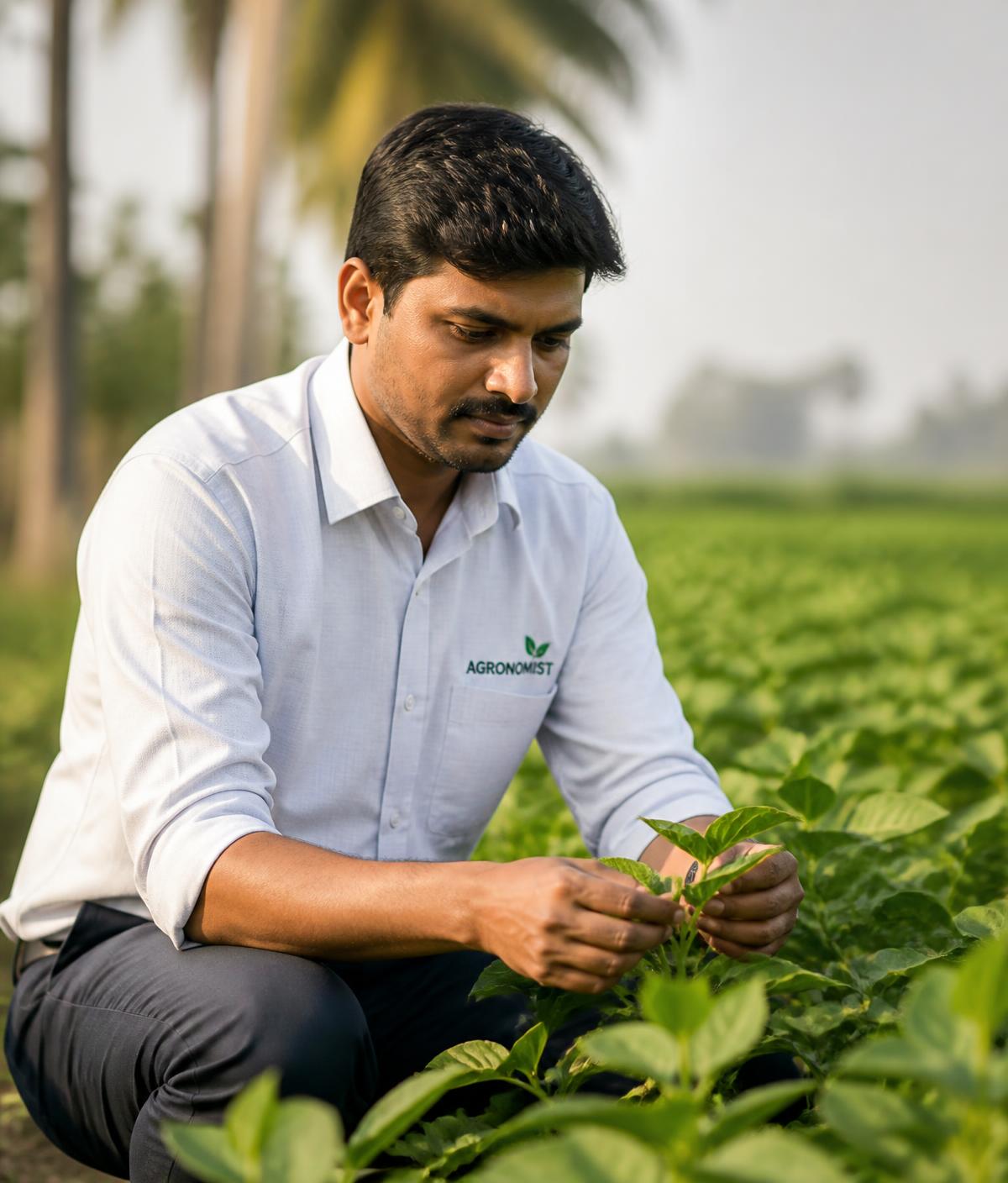 AGROVISTA agronomist inspecting a healthy crop in the field